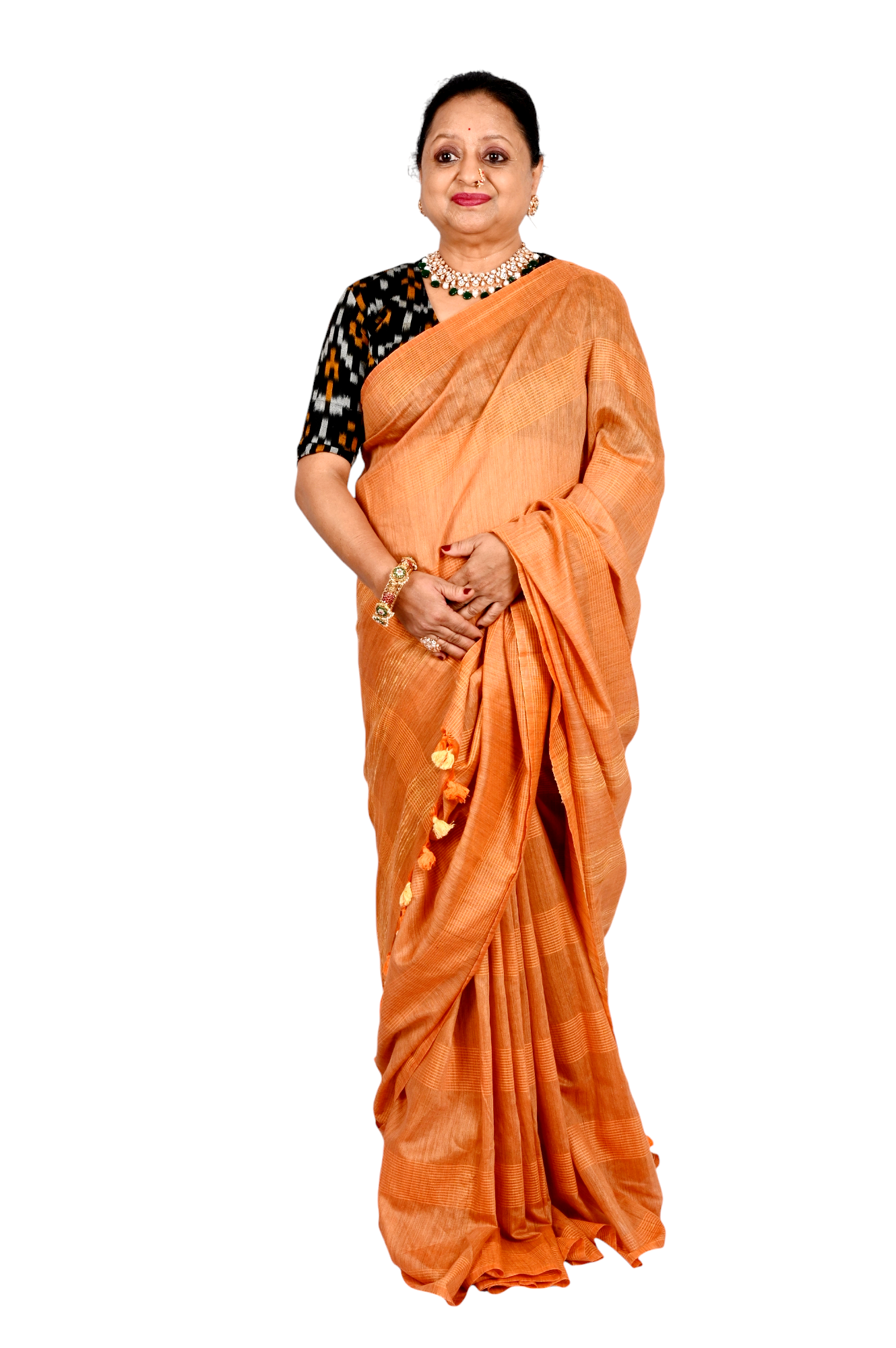 ANEKTA- Orange Gaji Silk Plain Saree for Women- Elegant & Simple