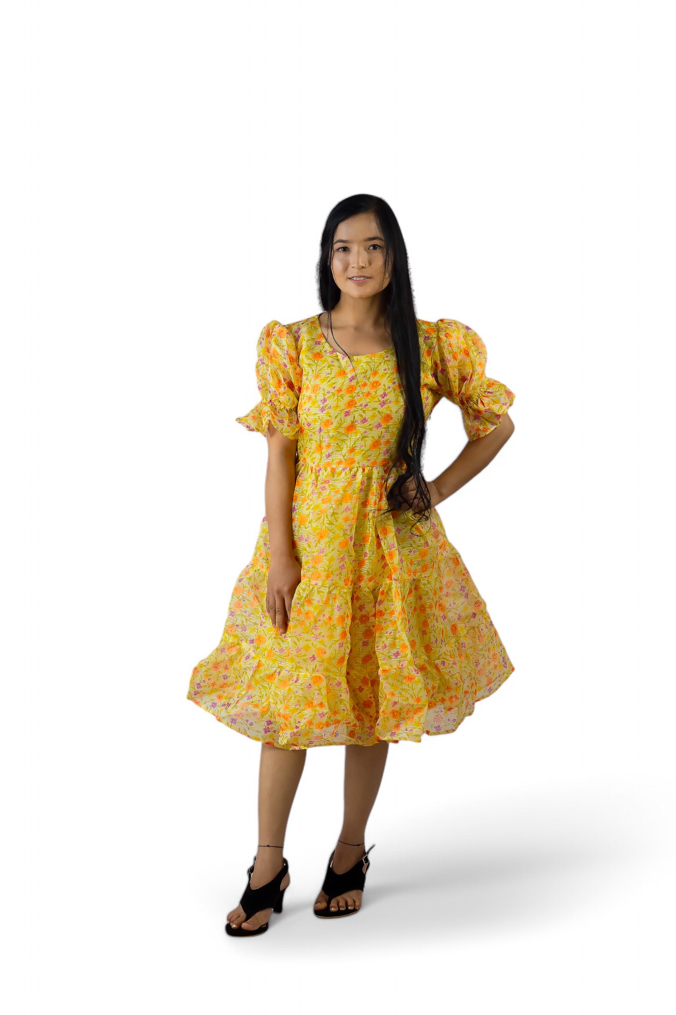 FRILLANOVA- Womens Knee Length Casual Frock Dress with Frills- Customizable