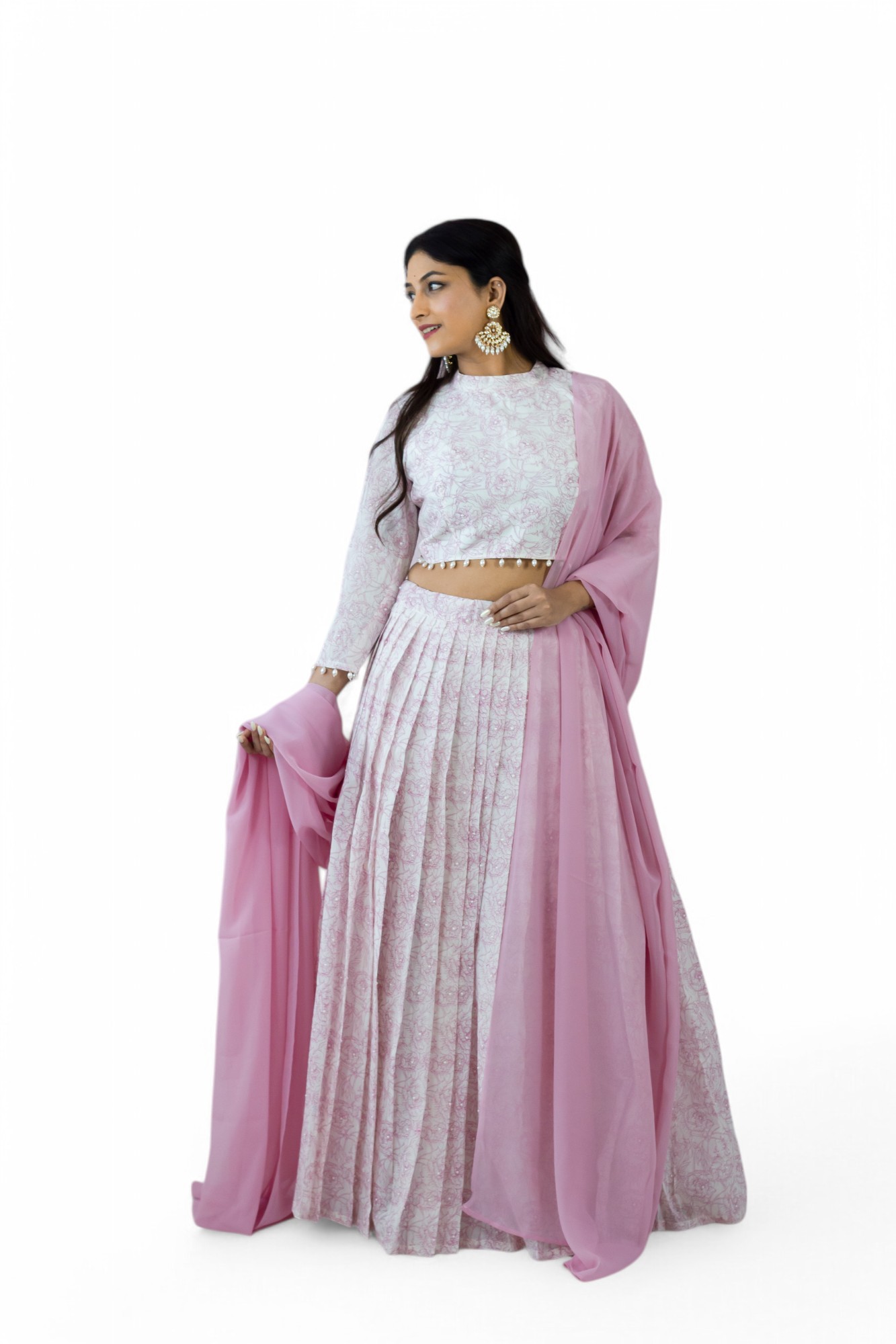 THEORA- Baby Pink & White Floral Womens Lehenga