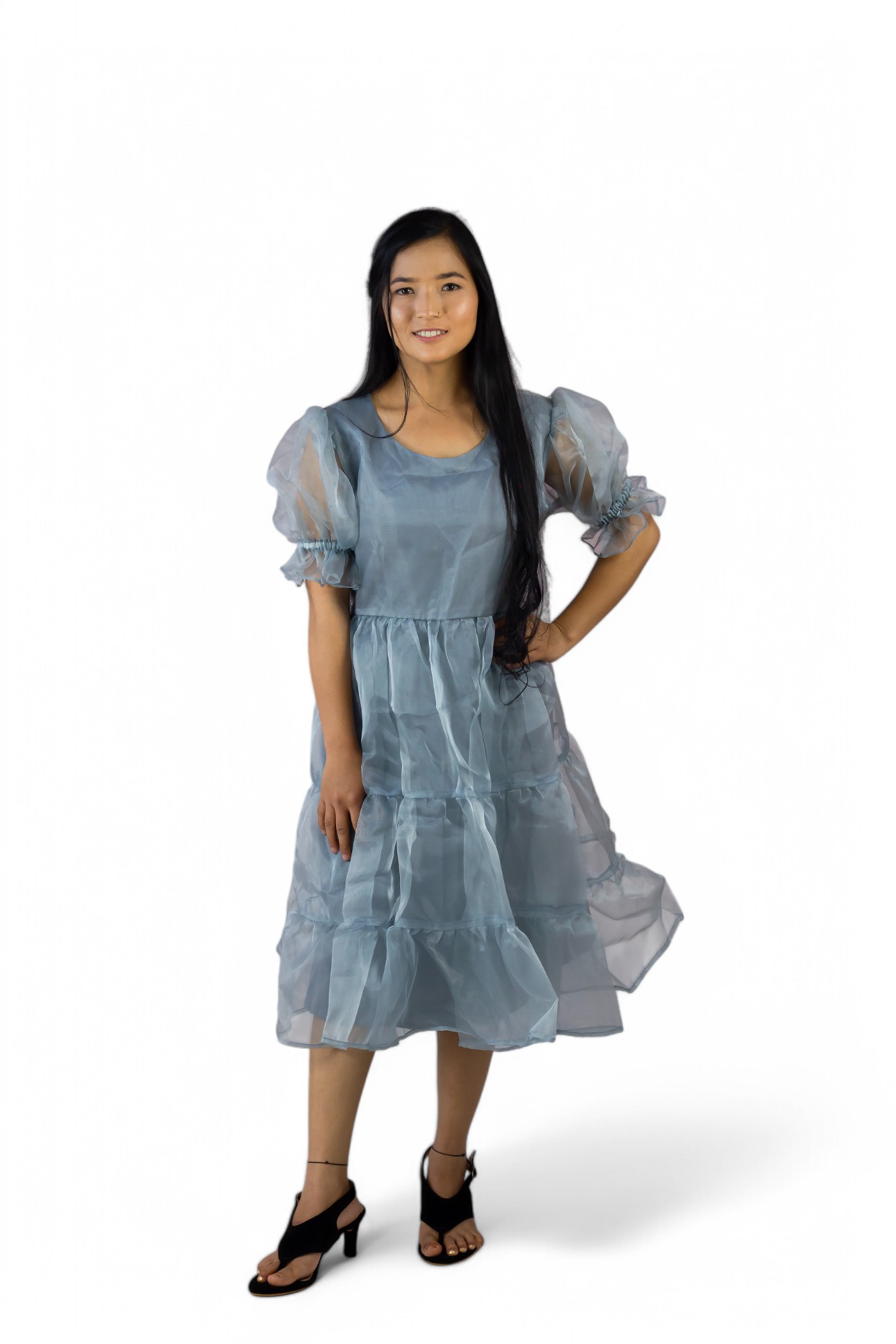 FRILLANOVA- Womens Knee Length Casual Frock Dress with Frills- Customizable