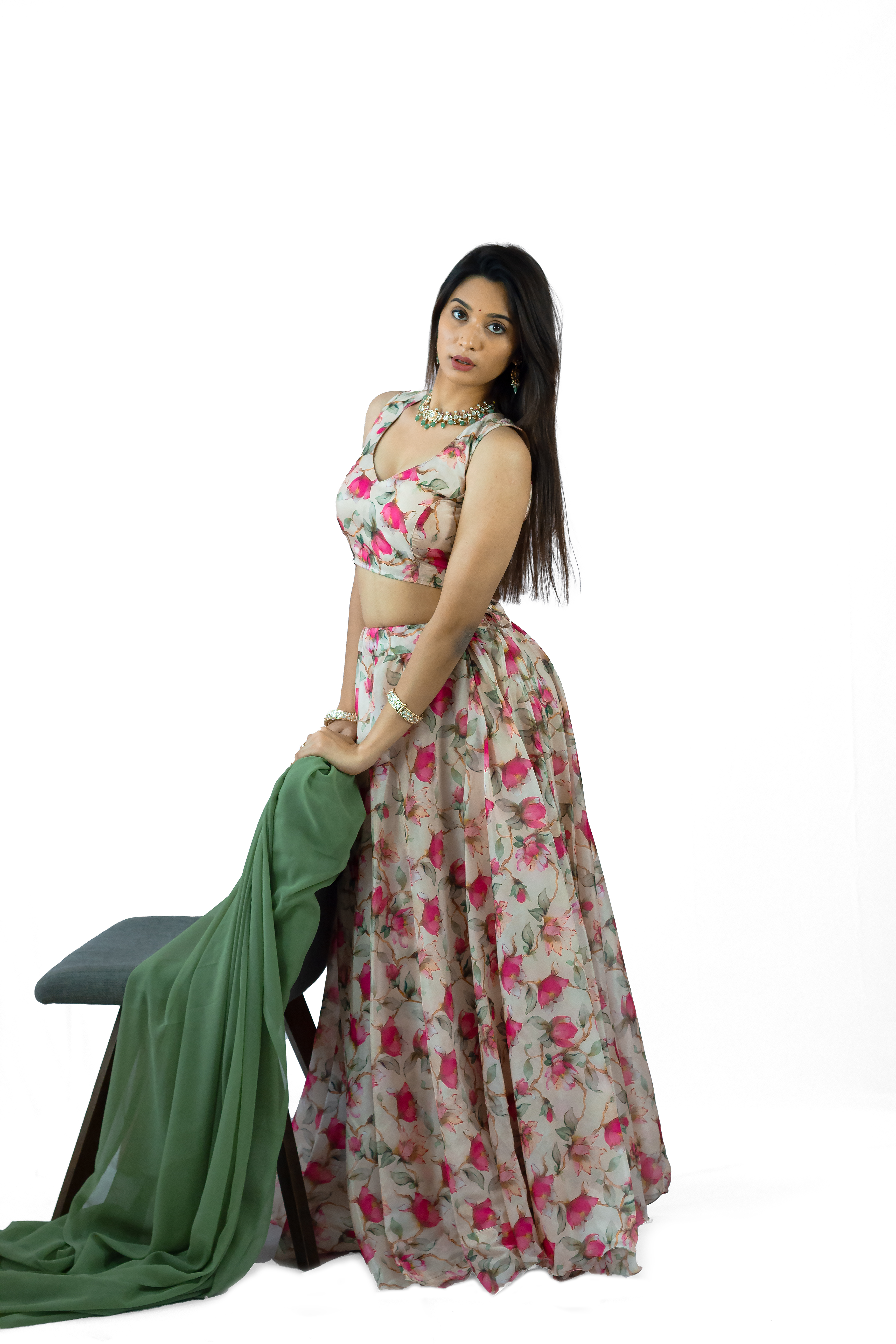NYXARA- Lotus Print Organza Lehenga