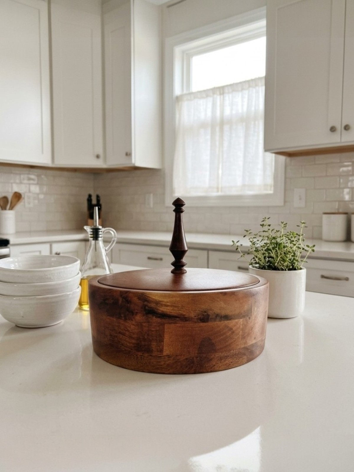 ARANYA JARS- Large Size Wooden Serving Bowls with Lids, Roti Boxes