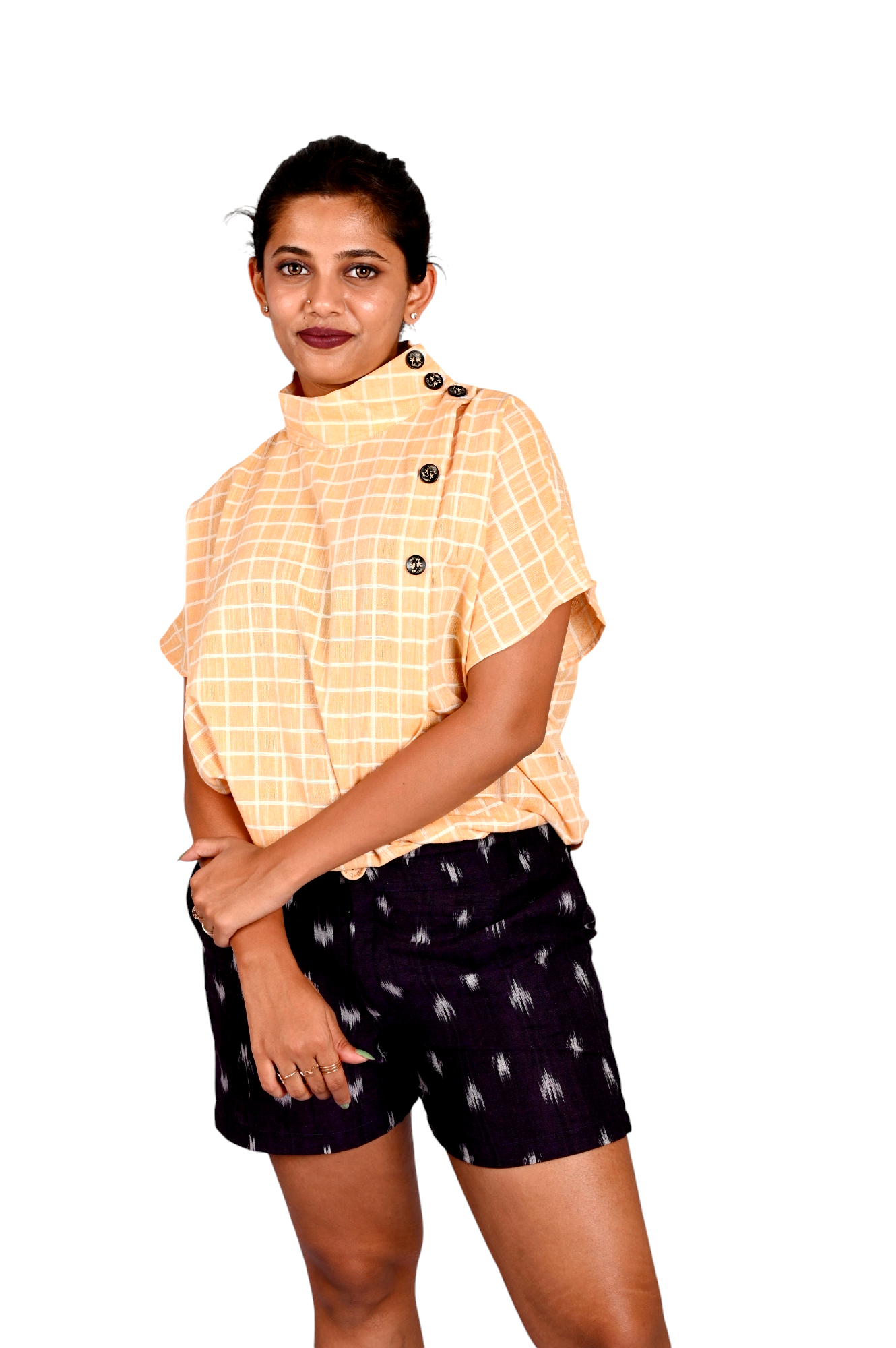 STRATOS MODE- High Collar Womens Tunic Customizable Button Down Top