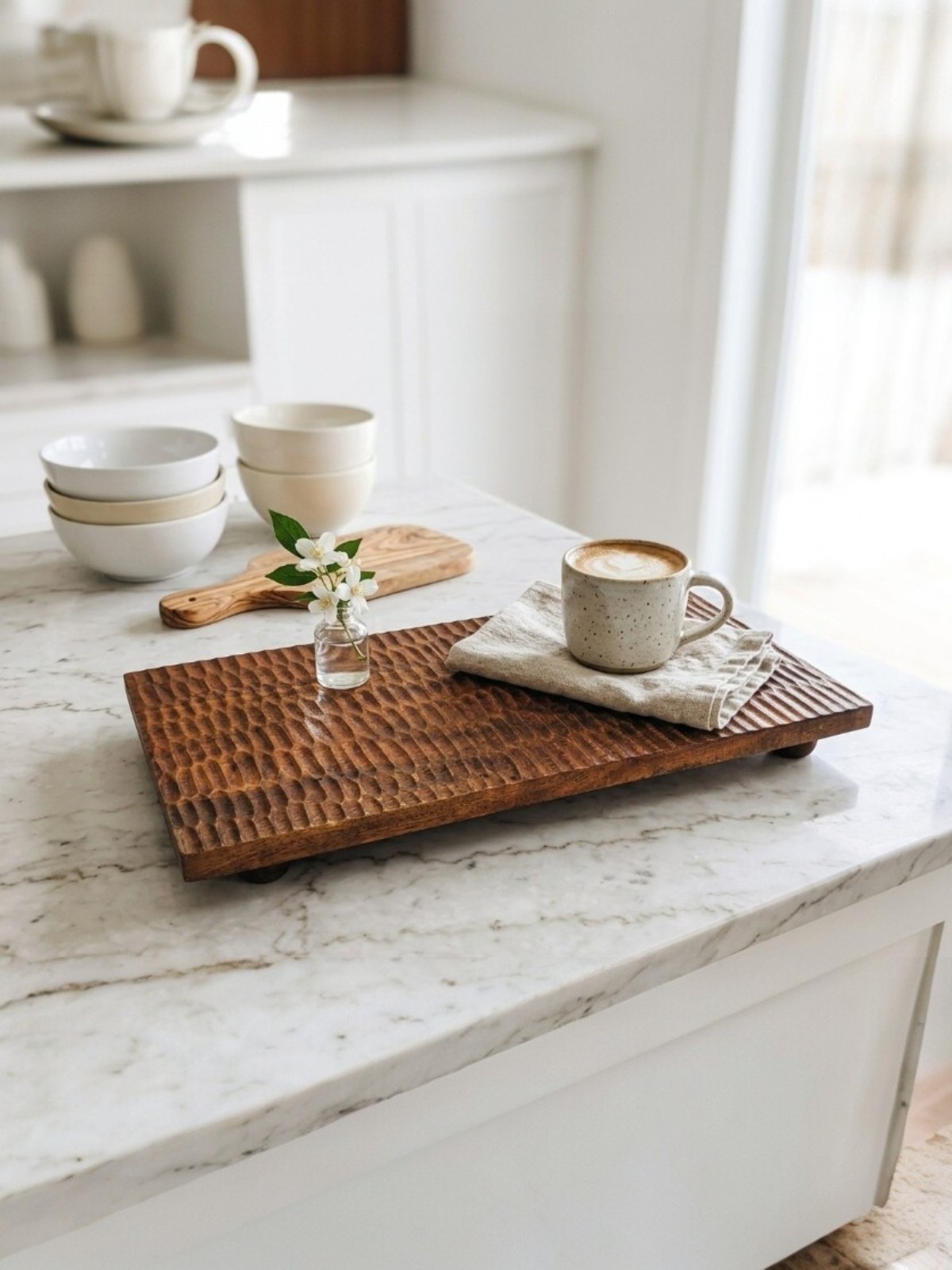 ELEMENTAL GROOVE- Rippled Wooden Handcrafted Tray
