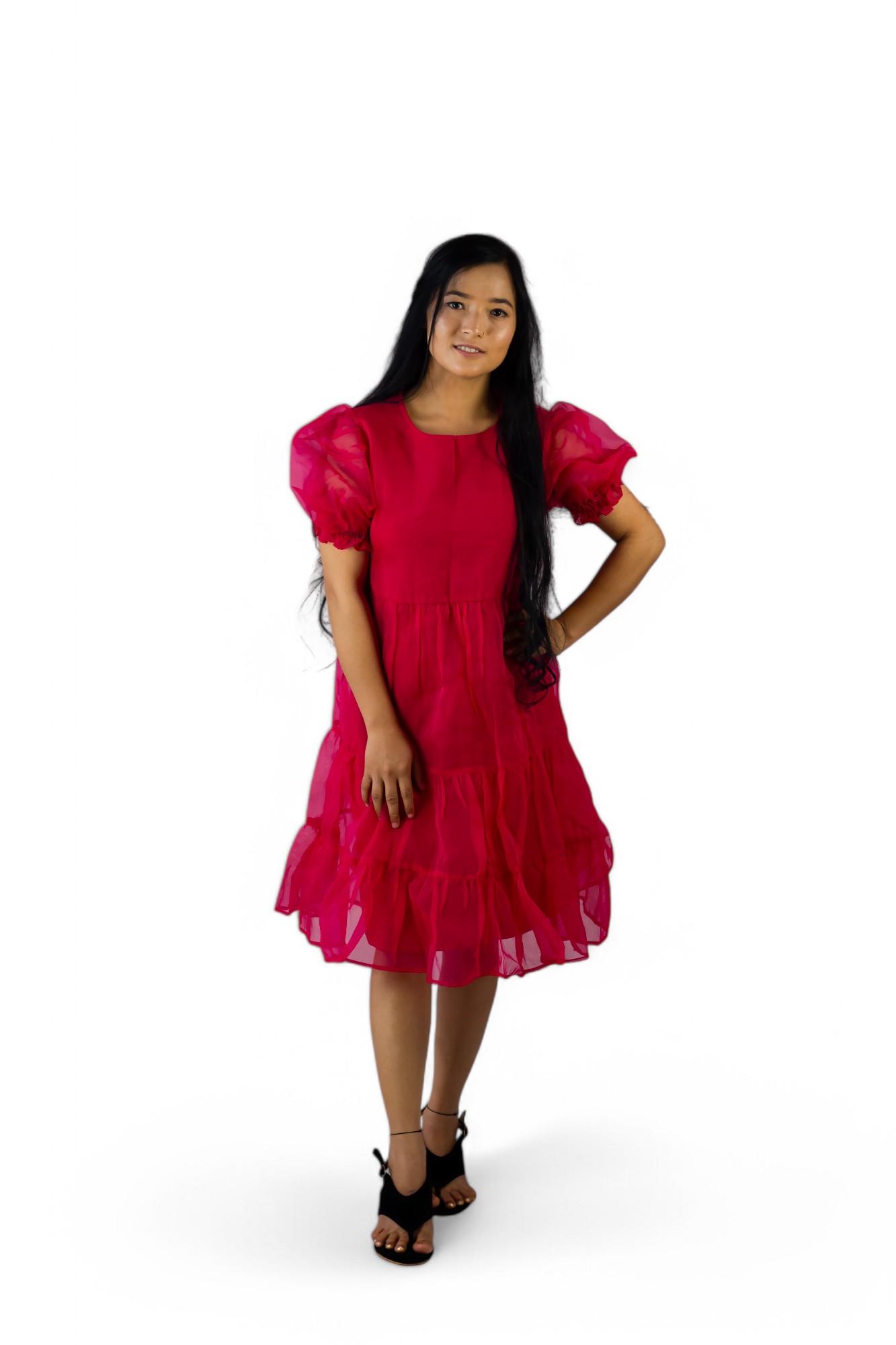 FRILLANOVA- Womens Knee Length Casual Frock Dress with Frills- Customizable