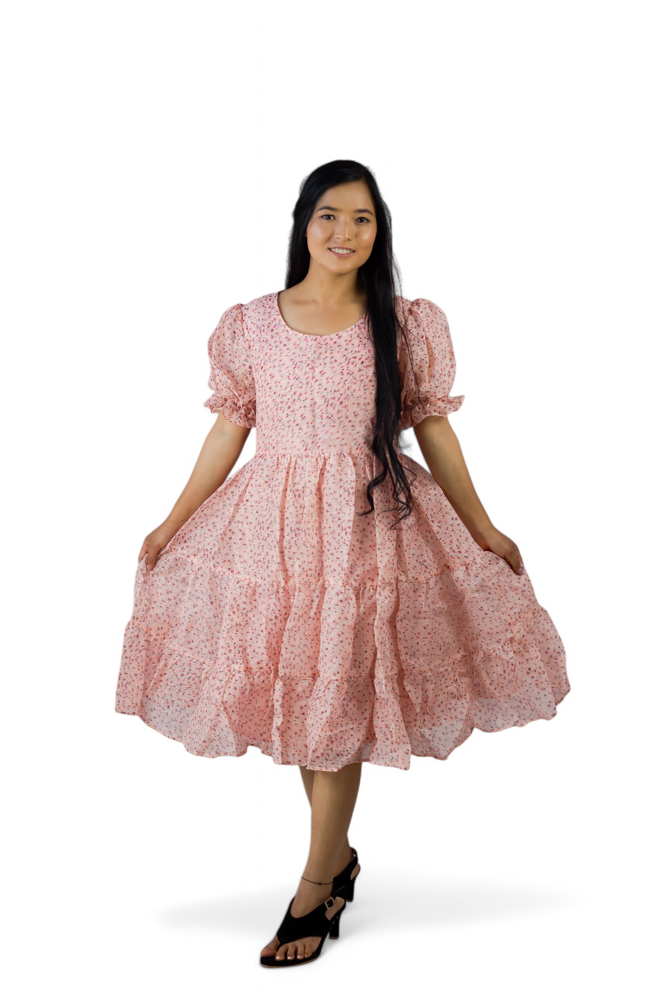 FRILLANOVA- Womens Knee Length Casual Frock Dress with Frills- Customizable