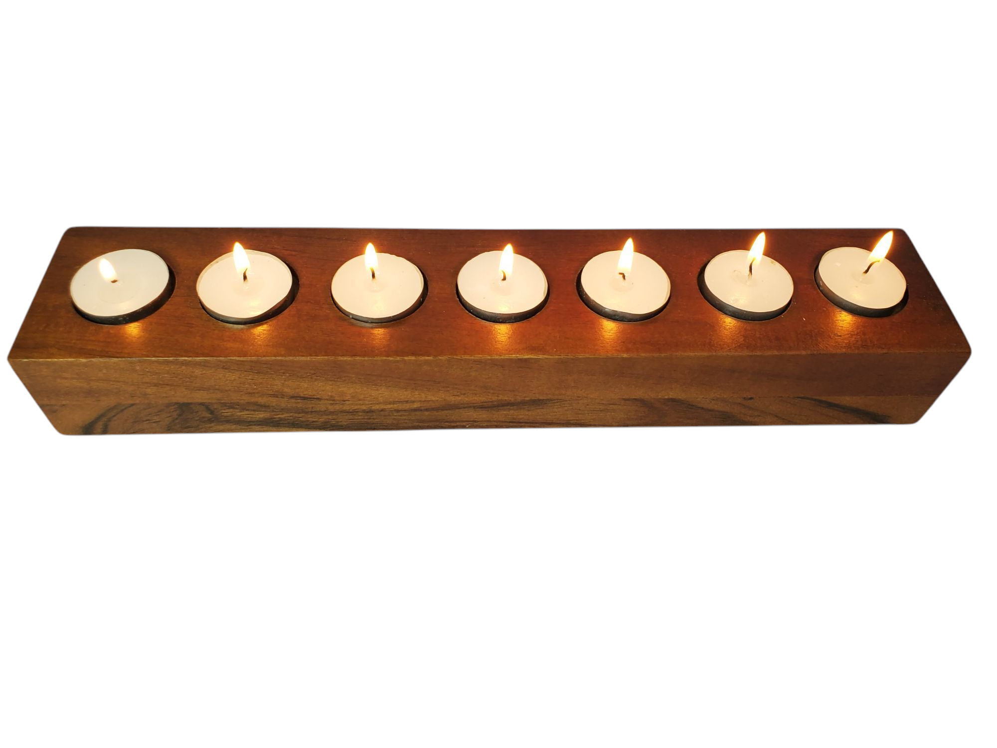 SERENITY SEVEN- Wooden Seven Slot Tea Light Candle Holder