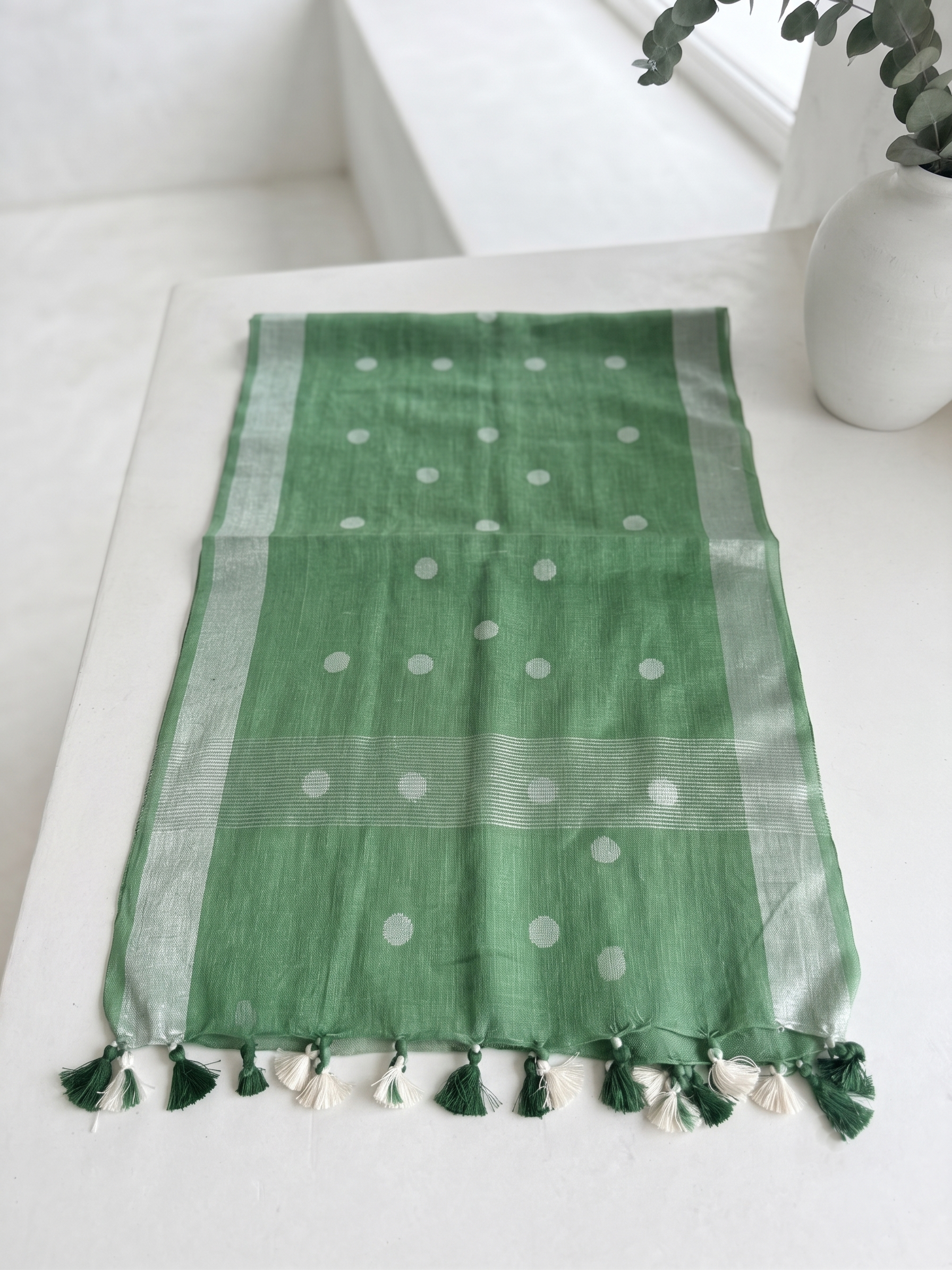 LINENLIT- Linen Duppatta, Duppatta, Bottle Green