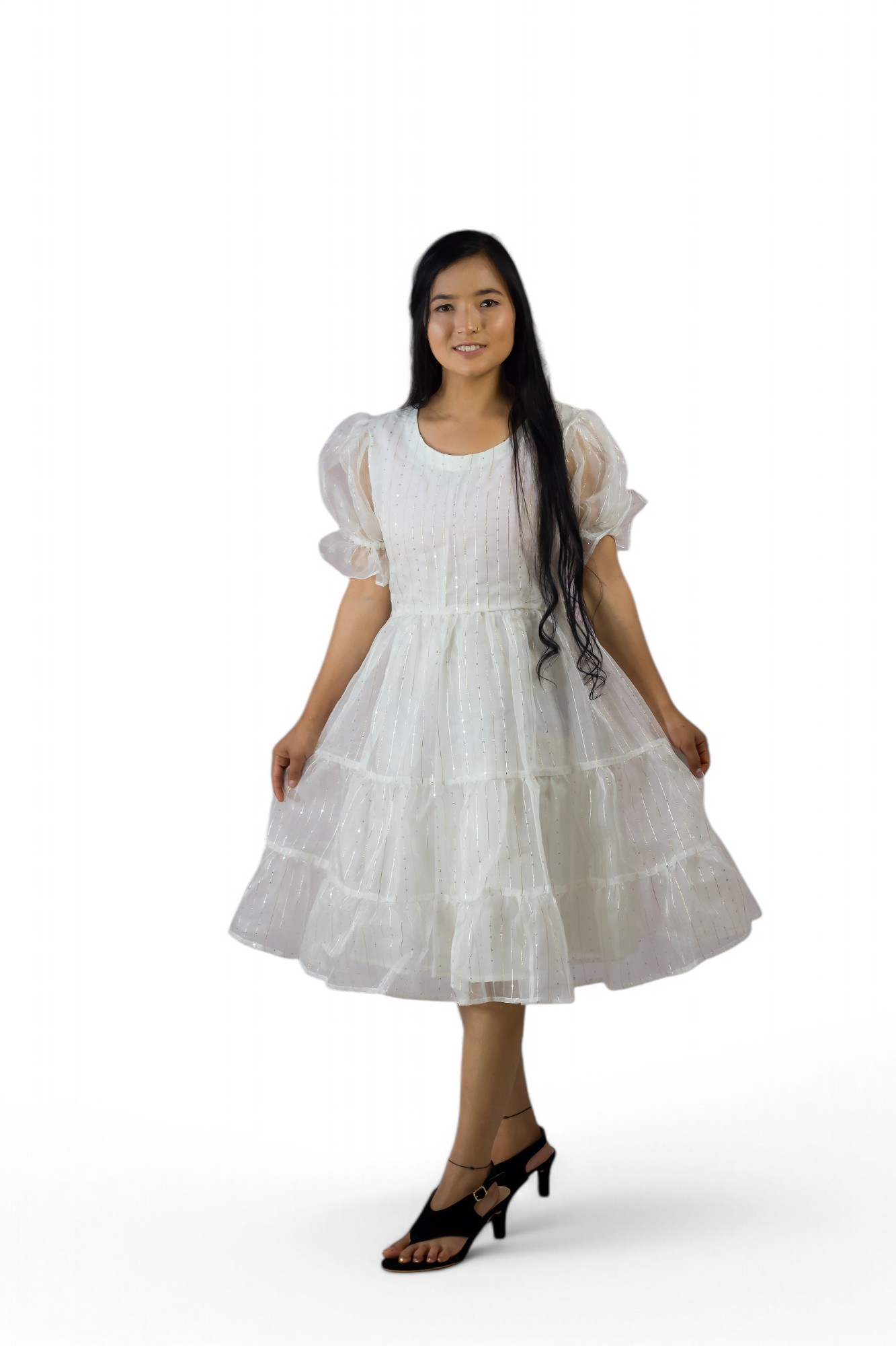 FRILLANOVA- Womens Knee Length Casual Frock Dress with Frills- Customizable