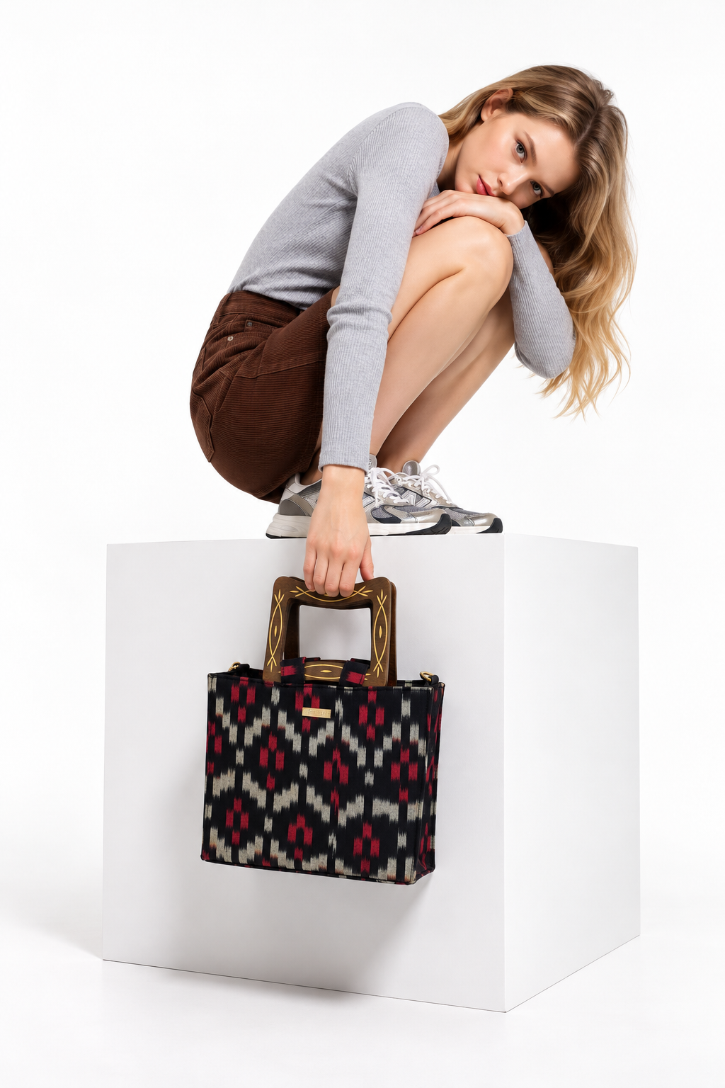 NO NONSENSE TOTE- Womens Customizable Casual Work Tote Bag with Wooden Handle- Small