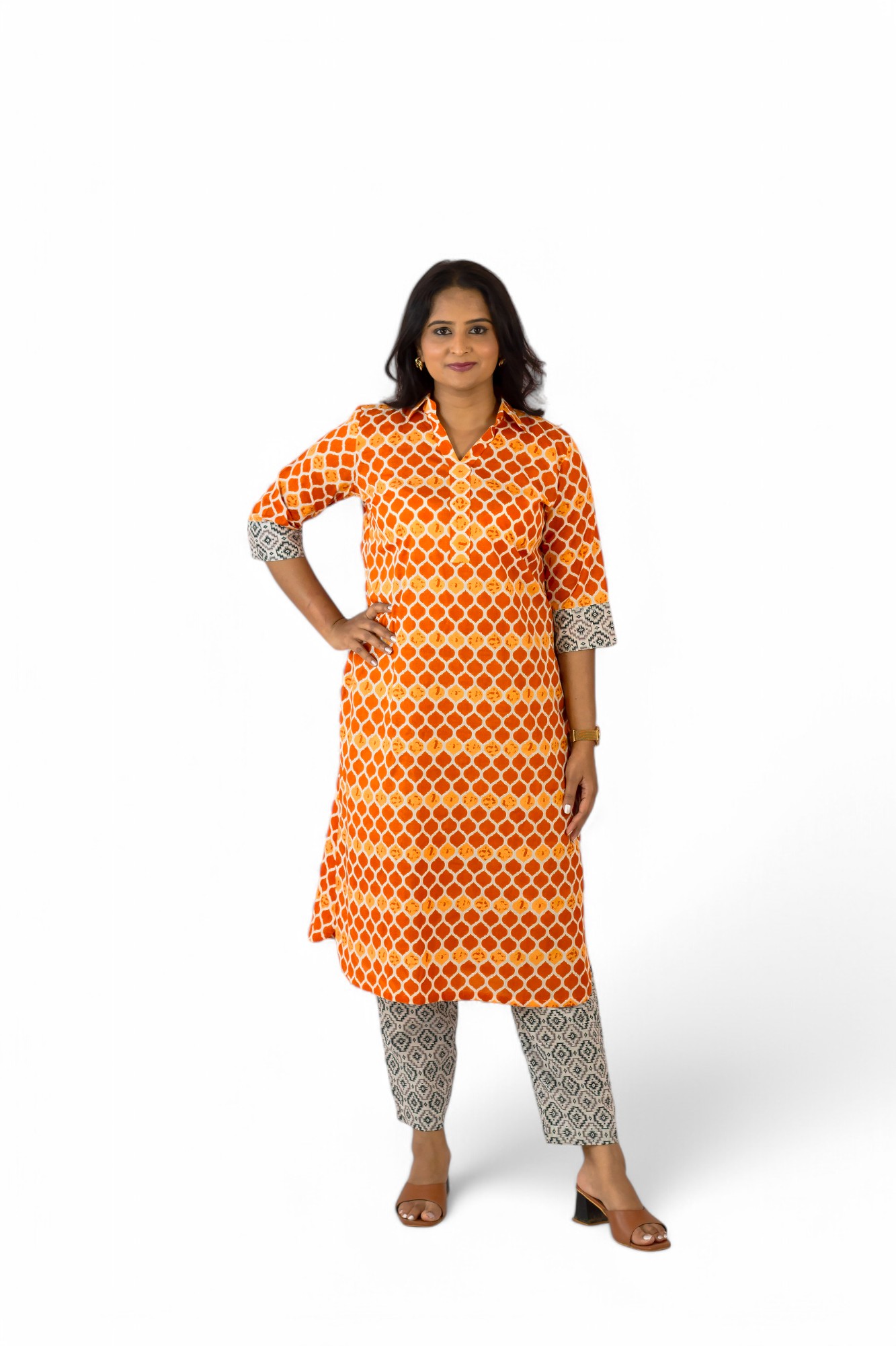 INDEVO- Women's Orange and Black Cotton Salwar set- Customizable