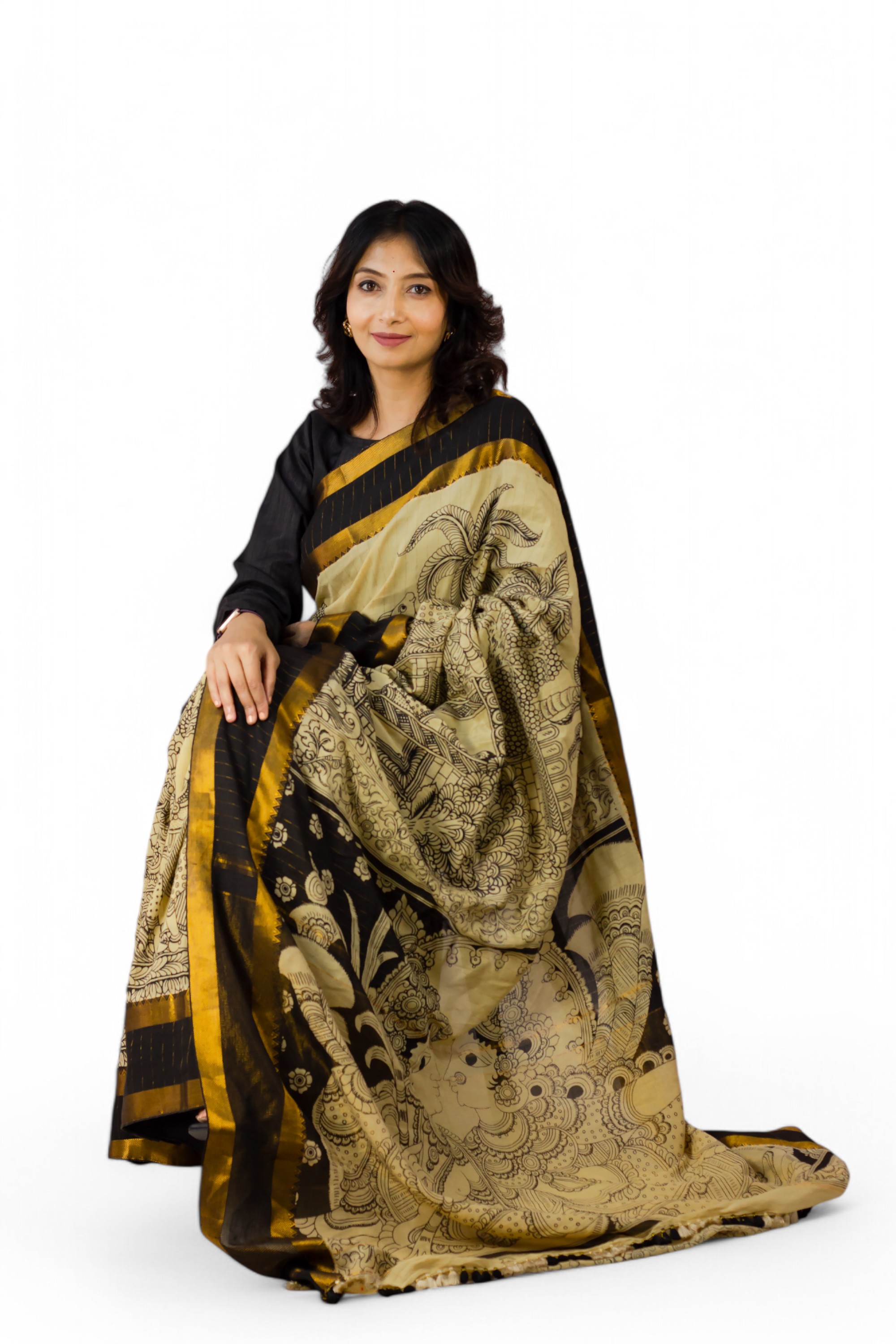 ADAAH- Kalamkari Handpainted zari saree