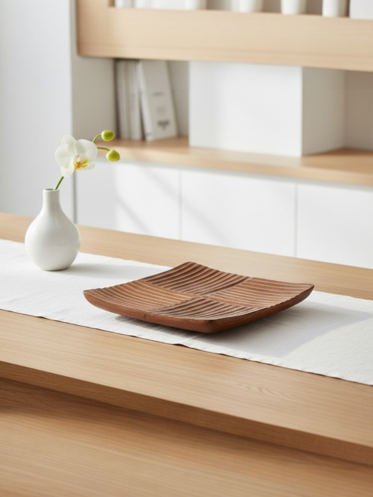 THE CRAFTED SQUARE- Rippled Square Wooden Multipurpose Tray