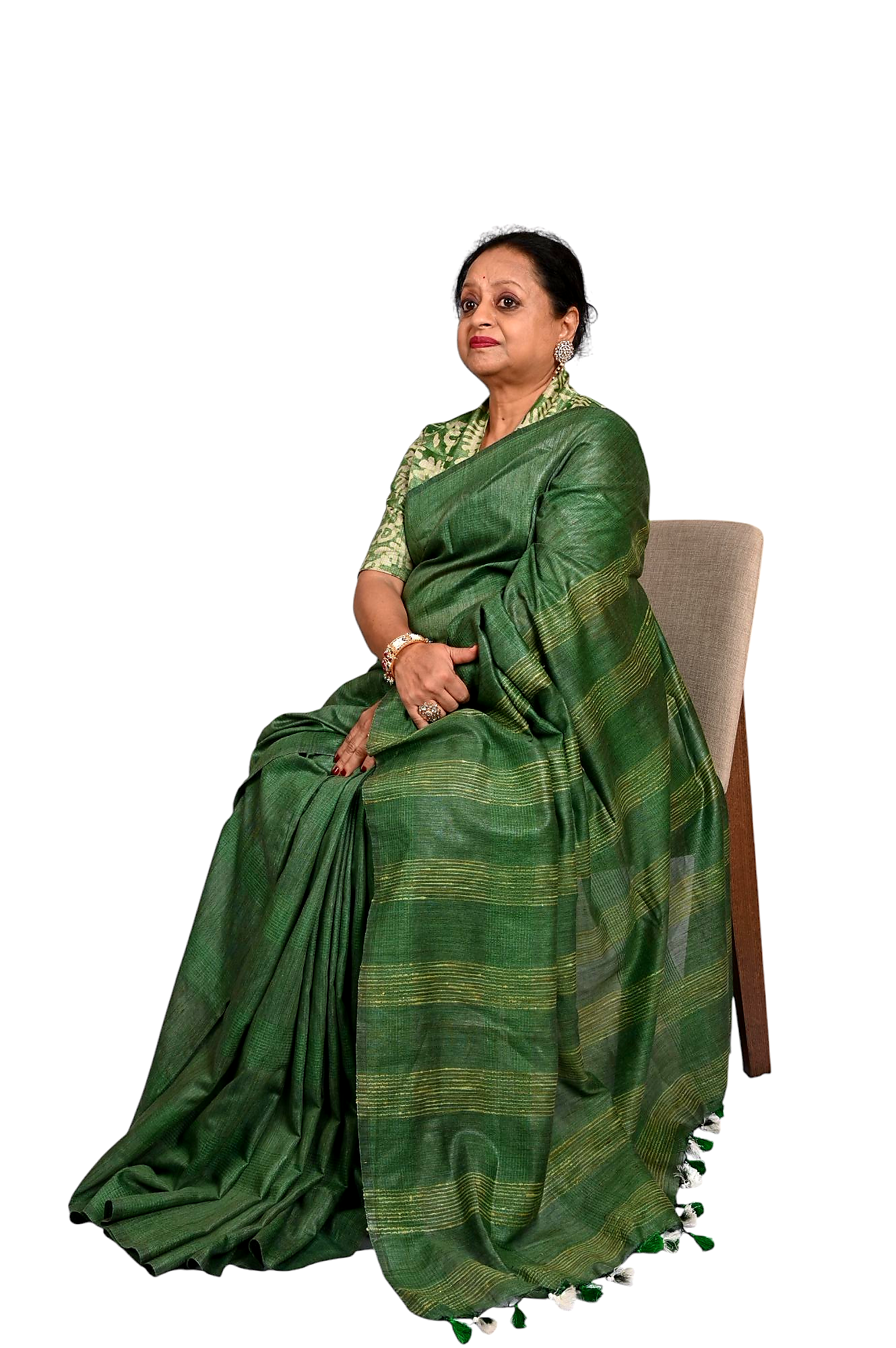 ANEKTA- Gaji Silk Women's Bottle Green Plain Saree- Simple & Elegant