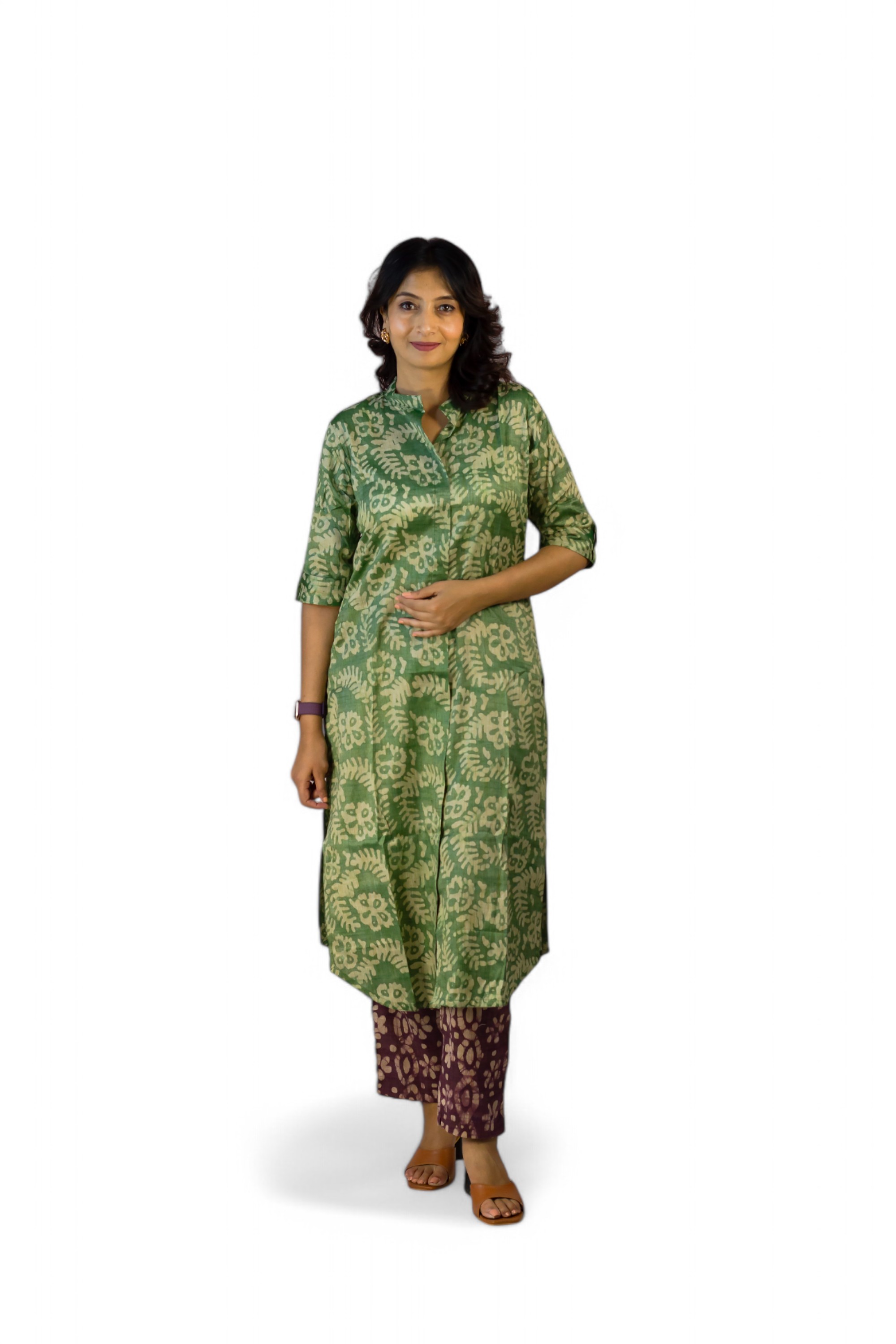 SIMPLY YOU- Women's Close Collar Batik Green Kurti- Customizable