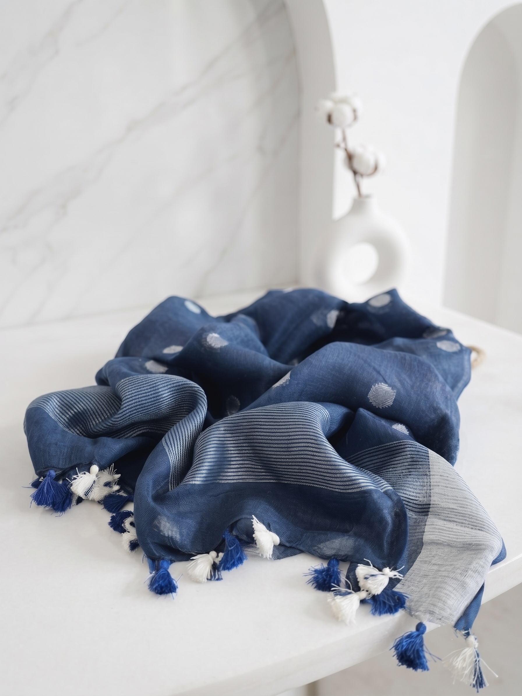 LINENLIT- Linen Duppatta, Duppatta, Navy Blue