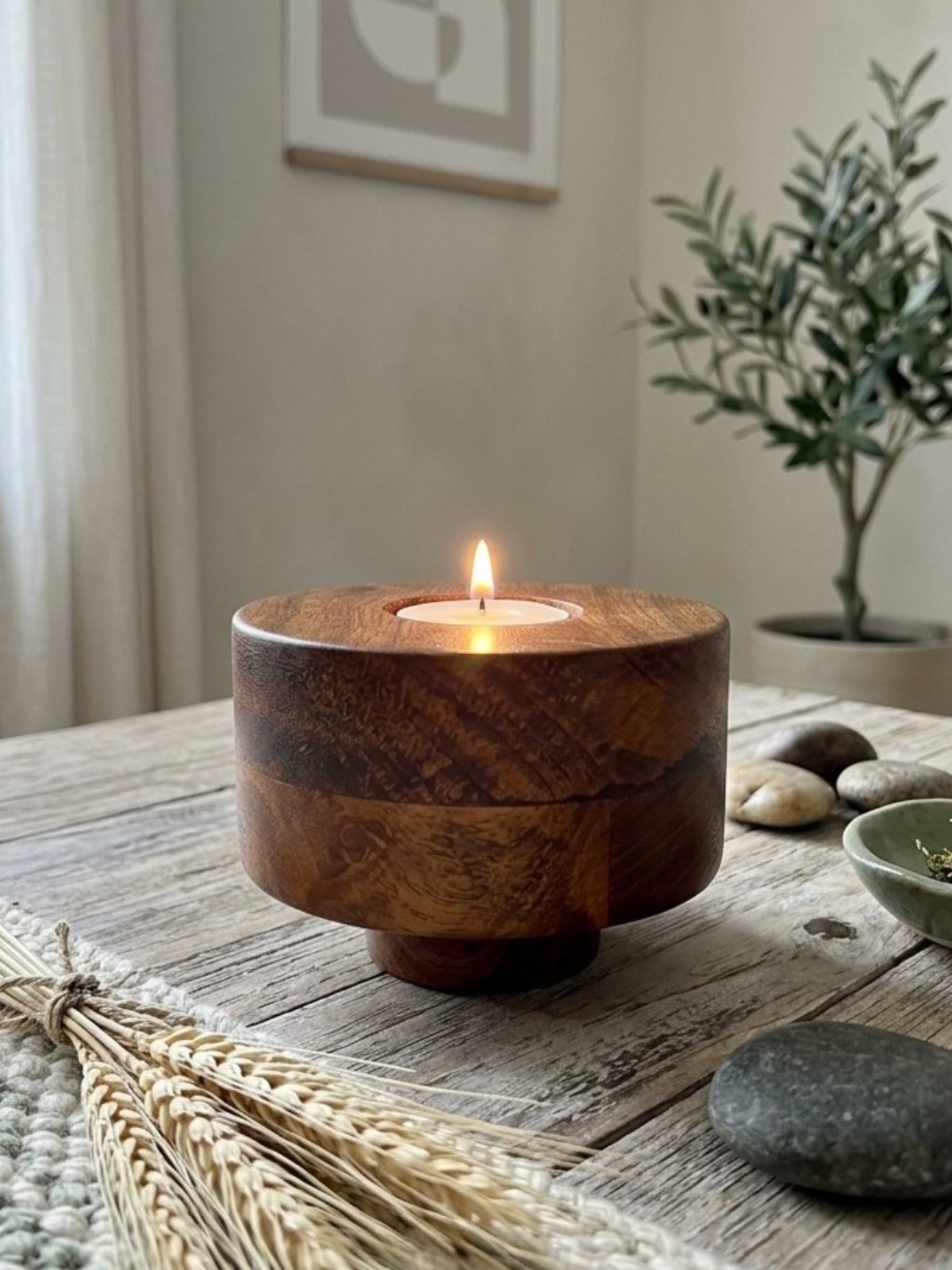 NAKSHI- Wooden Tea Light Candle Holder