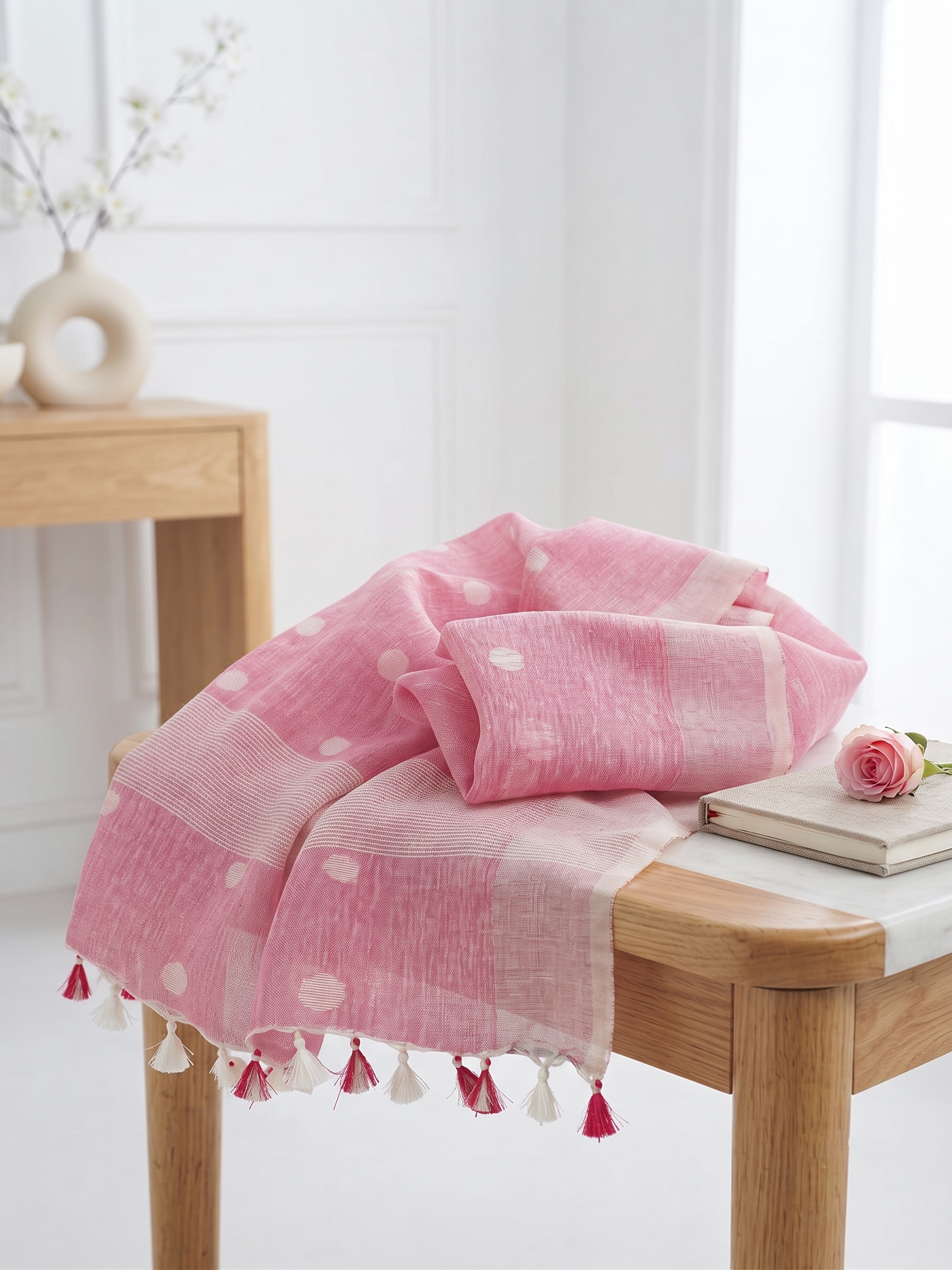 LINENLIT- Linen Duppatta, Duppatta, Baby Pink
